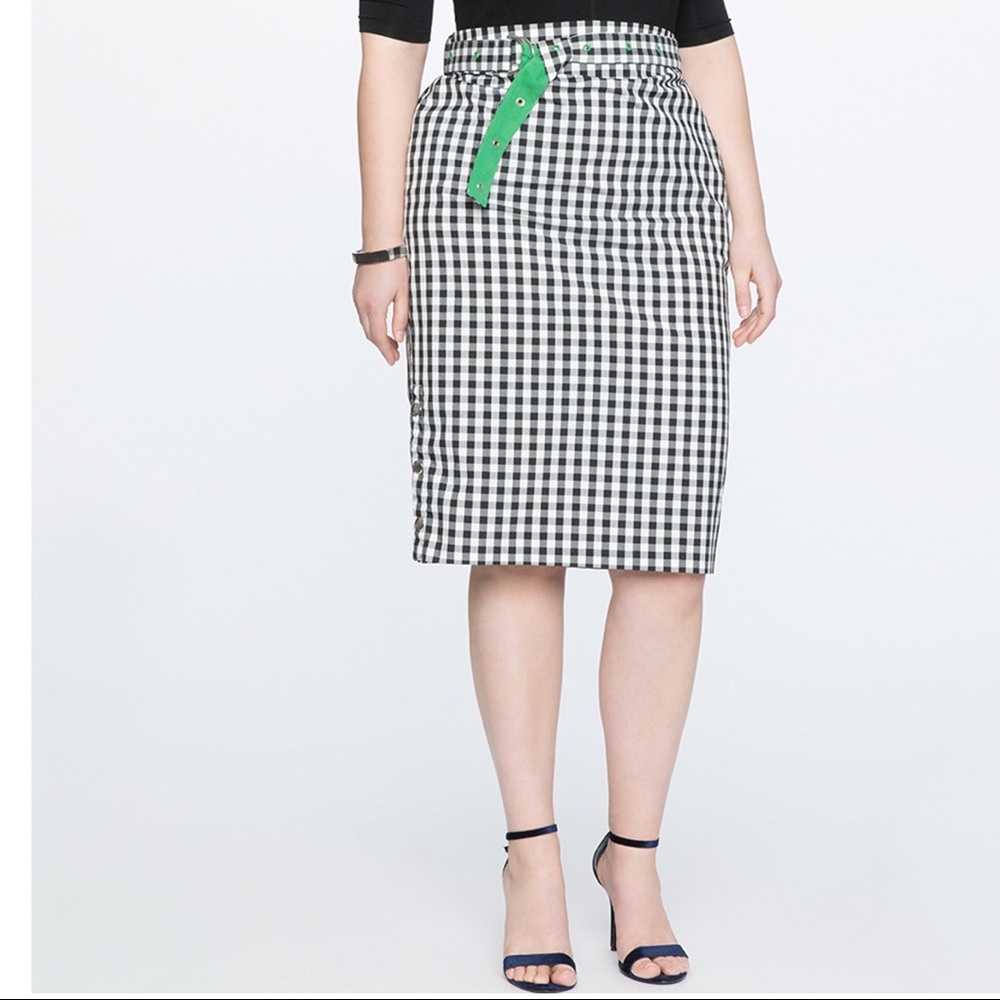 Eloquii Snap Detail Belted Gingham Pencil Skirt